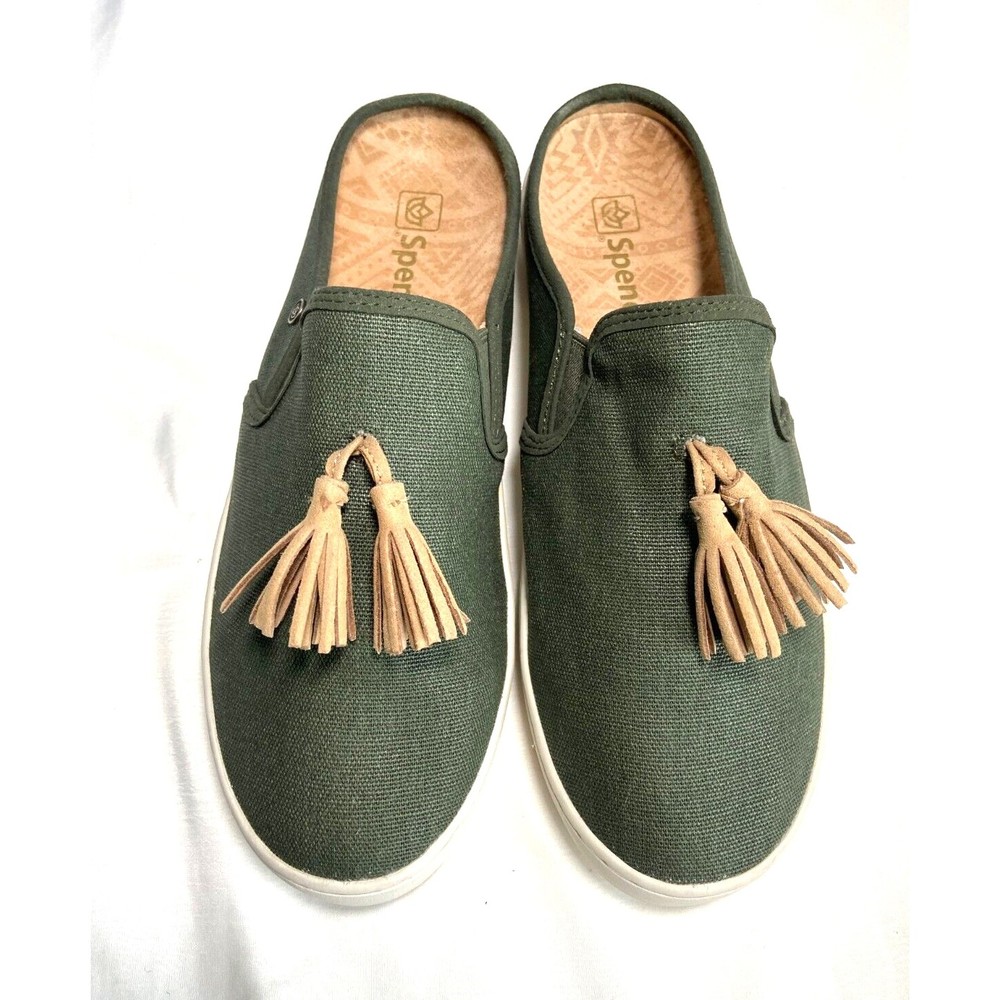 Spenco Celine Orthotic Women's Size 9.5 Green Slides Mules Slip On Shoes Tassel